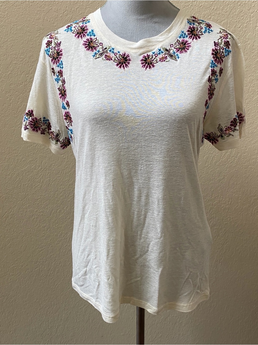 The Kooples Embroidered Floral SS Top Small